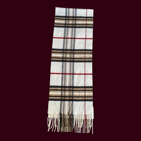 V. FRAAS Other - Cashmink V Fraas Designer Ivory, Red Black Brown Plaid 72 "x 11.5" Unisex Scarf